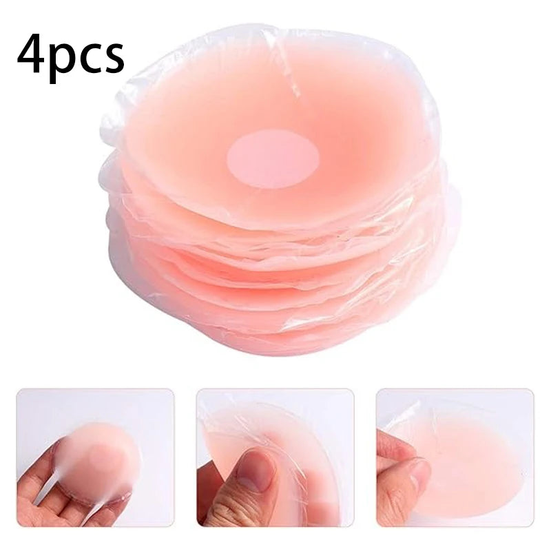 4 Pcs Silicone Nipple Covers, Invisible & Reusable. 8x8cm, Adhesive, for Backless Dresses
