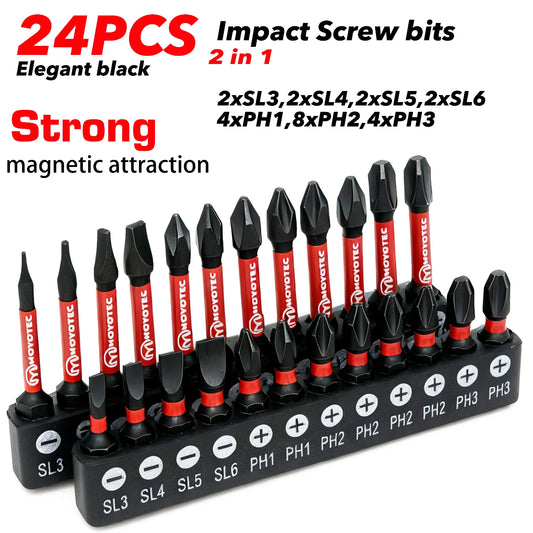 12/24 Pieces of Ph/Sl High-Strength Impact-Resistant Screwdriver Bit Set, 25/50mm S2 Alloy Steel with Strong Magnetism, Suitable for Power Tools