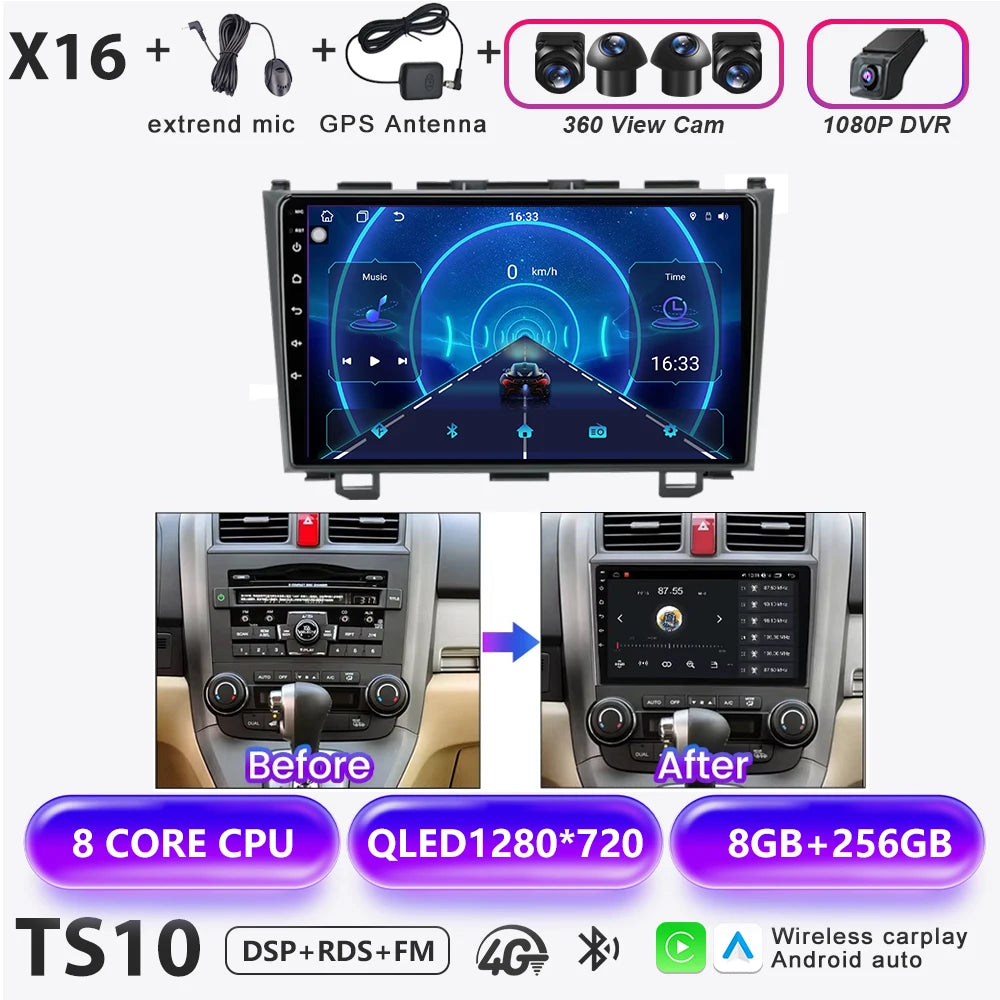 Carplay Car Radio For Honda CR-V 3 RE CRV 2007-2011 Android 16 Multimedia Video Player 2 Din Navigation GPS DVD Head Unit 8Core