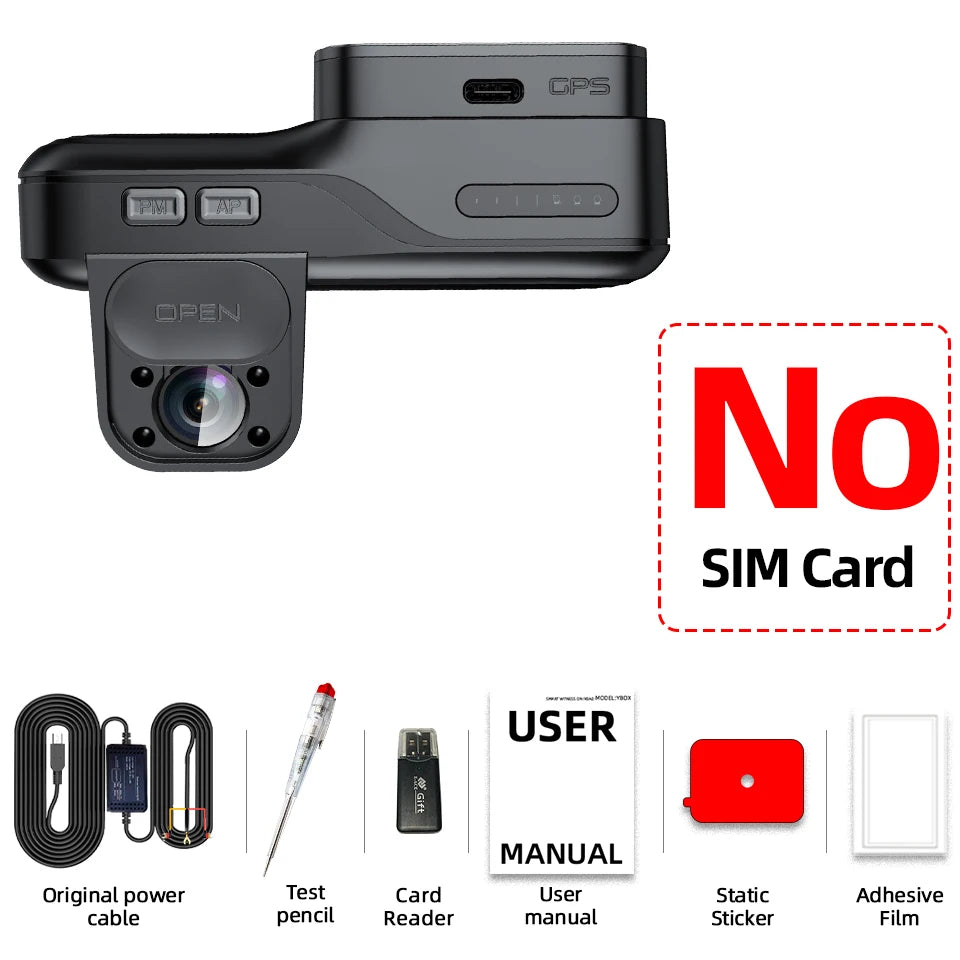 E-ACE 4G LTE Dash Cam Car Black Box Front and Inside Lens GPS Remote Live-View Infrared Night Vision Car Safety Video Recorder