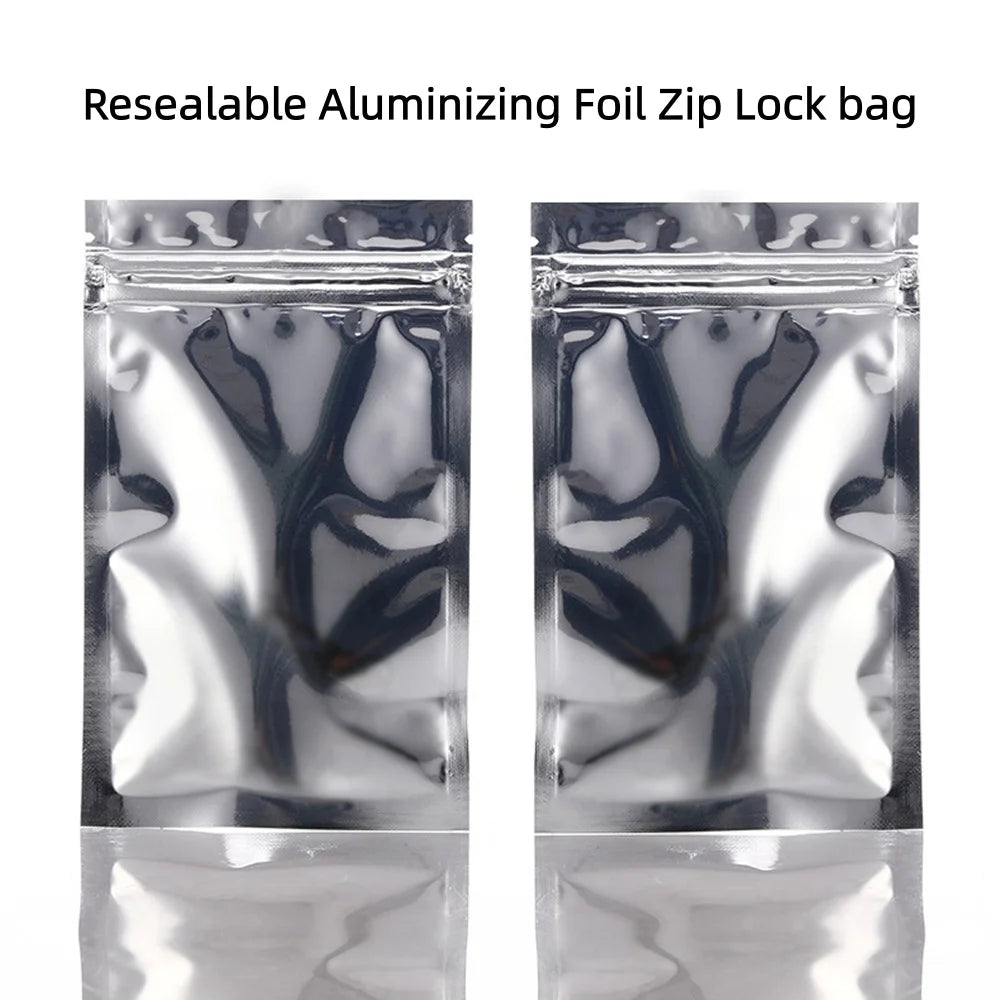 100pcs Aluminum Foil Zip Lock Bags – Food Grade Silvery Mylar Resealable Pouches for Snacks, Herbs & Gift Packaging