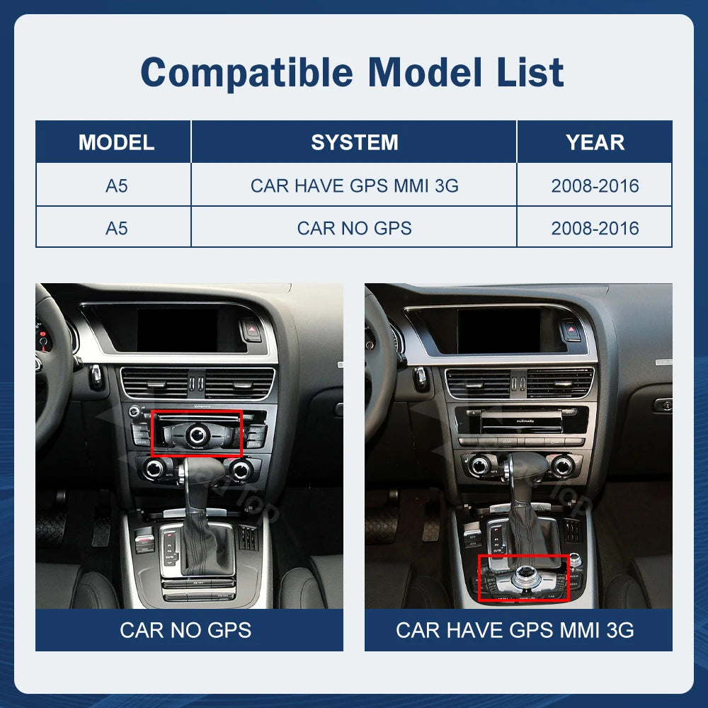 8.9 Inch 12.3"" Multimedia Display Touch Screen For Audi A5 S5 2008-2016 Airplay Miracast Function Wireless Carplay Android Auto