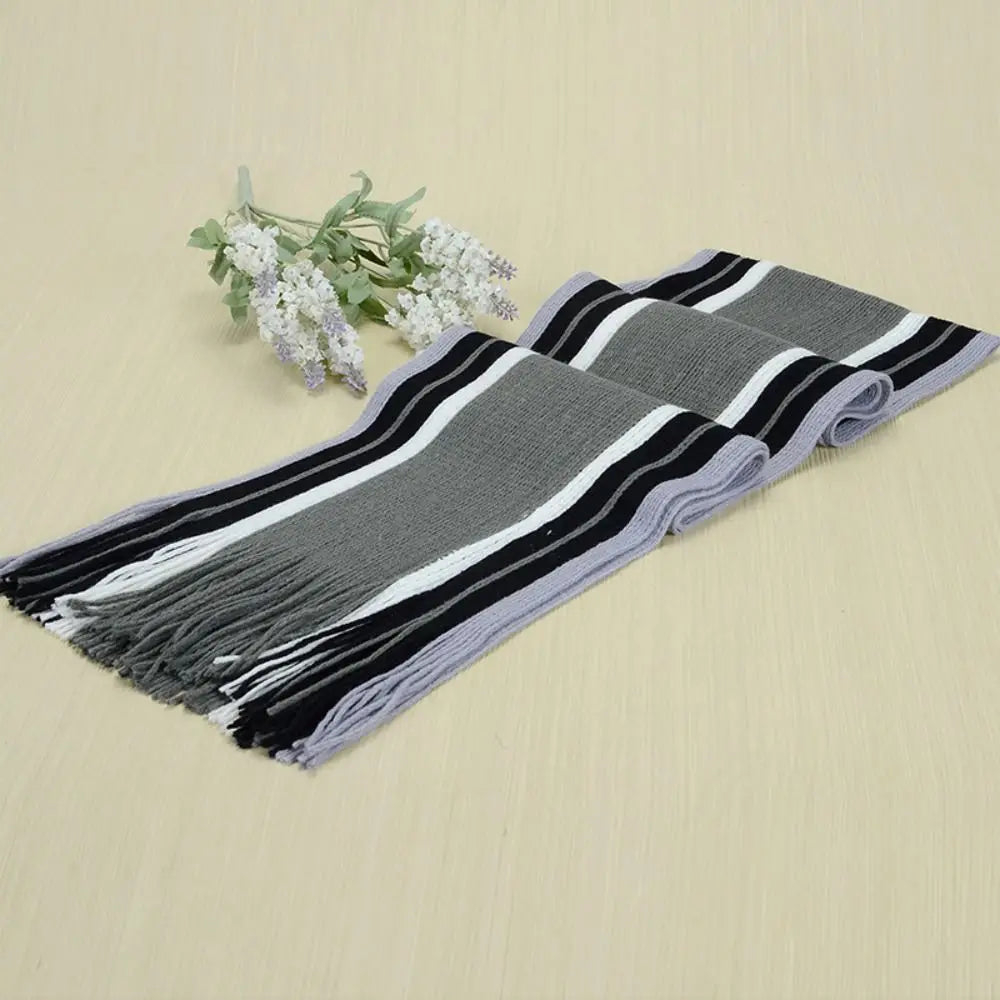 Men's Striped Winter Scarf with Tassels - Long Cashmere-Feel Wrap - photo 9