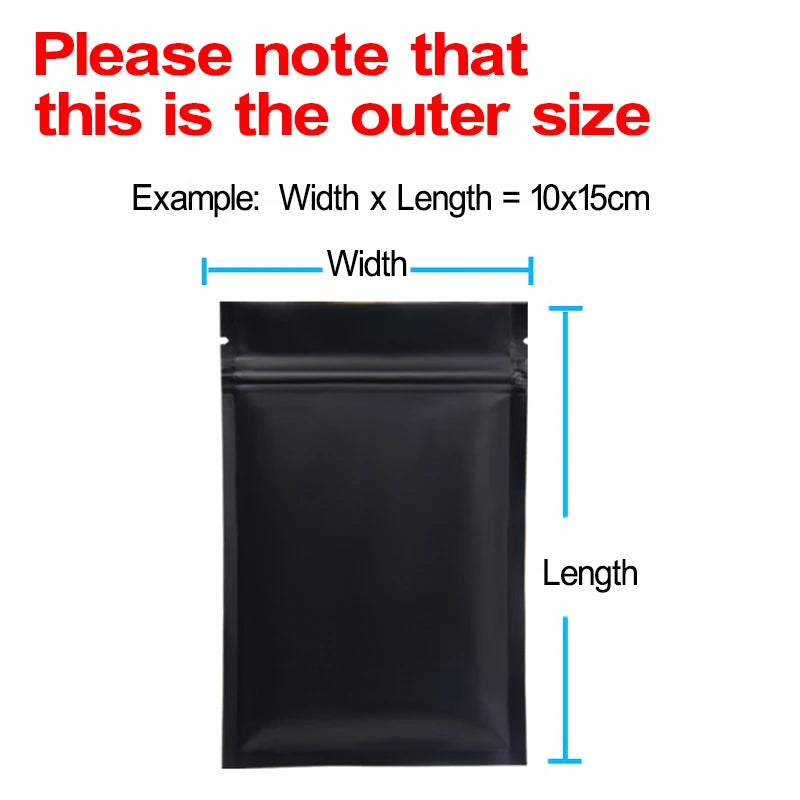 Resealable Coffee Herb Powder Zipper Pack Bag Smell Proof Flat Pouches Matte Black Small Aluminum Foil Zip Lock Mylar Bags
