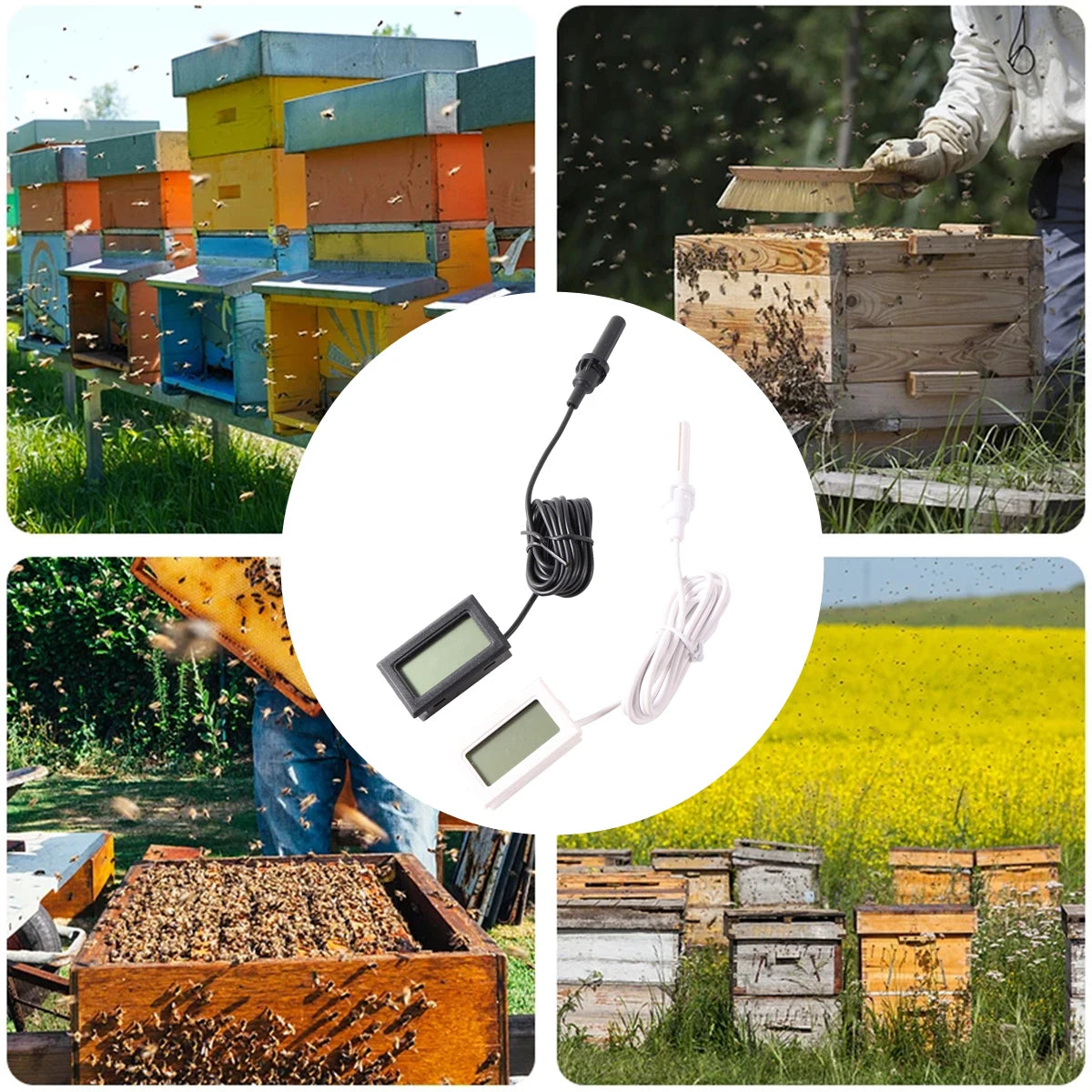 1 set Beekeeping Beehive LCD Digital Display Hygrothermograph Electronic Embedded Temperature & Humidity Meter Gauge Instruments