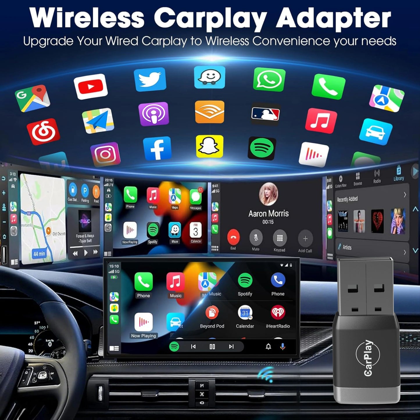 Wireless CarPlay & Android Auto Adapter, Compatible with VW Toyota Nissan Honda Ford & Mercedes-Benz