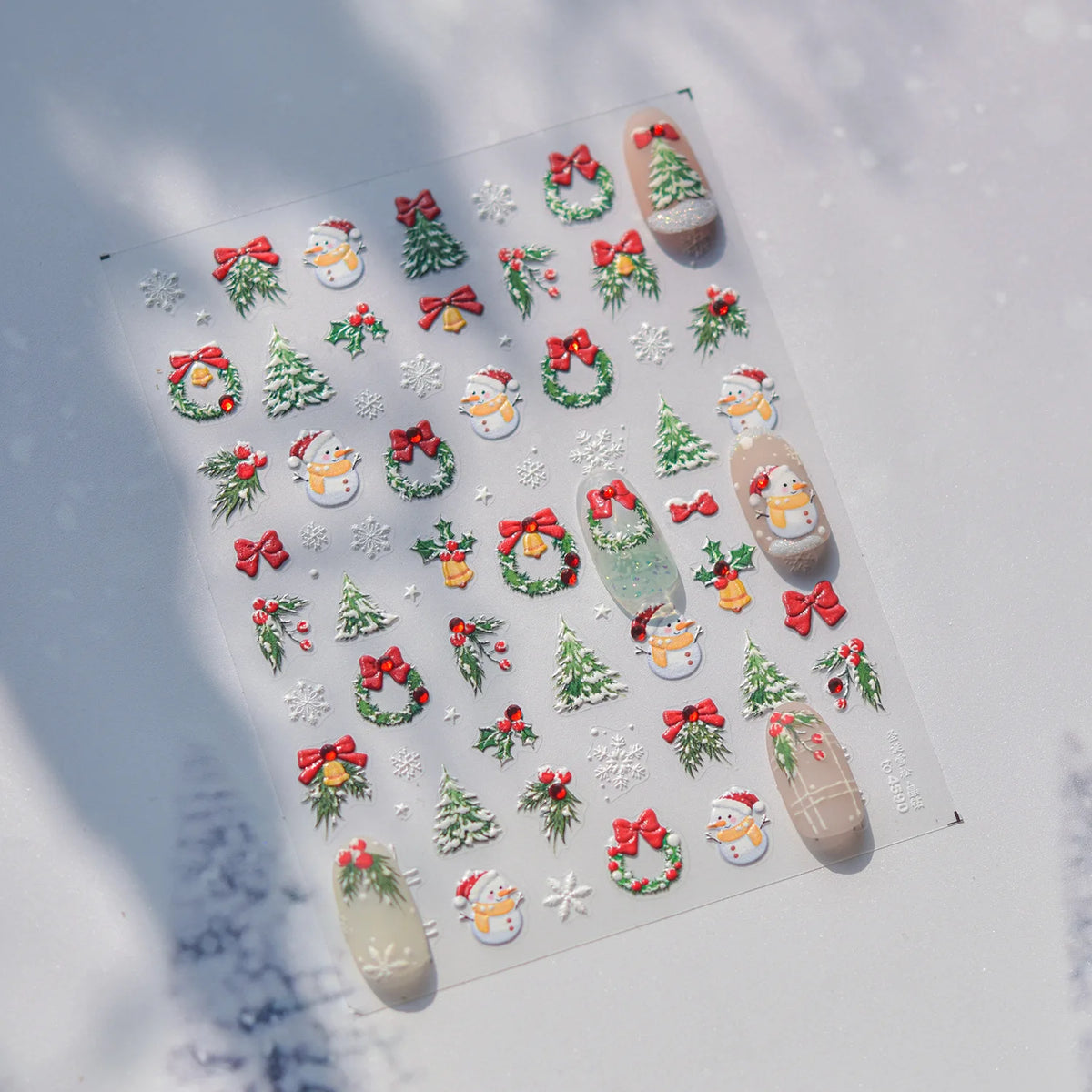 5D Embossed Mini Snowman Snow Nail Decorations Stickers Self Adhesive Nail Stickers Winter Christmas Nail Art Accessories Decals