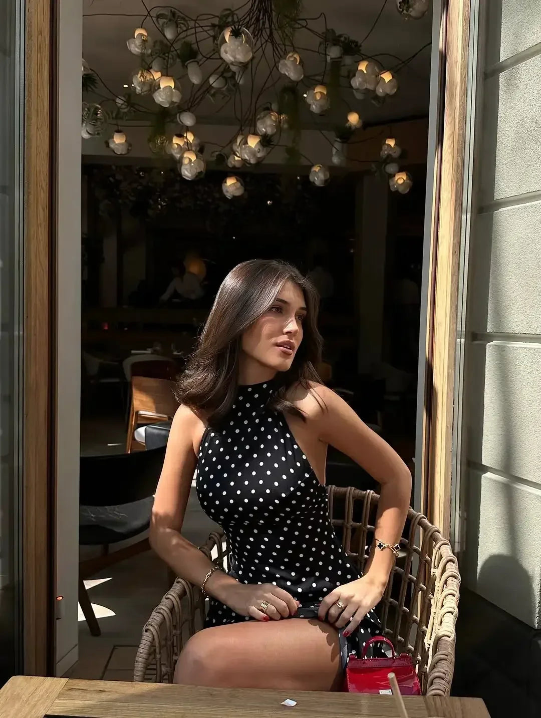 Chic Backless Polka Dot Halter Dress Women's Sleeveless Off Shoulder Lace Up Mini Vestidos 2026 Summer Lady Holiday Party Robe