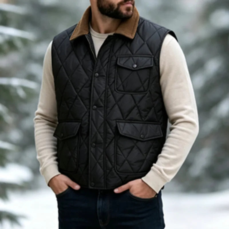 Men's Stand Collar Padded Vest - Sleeveless Winter Zip Waistcoat