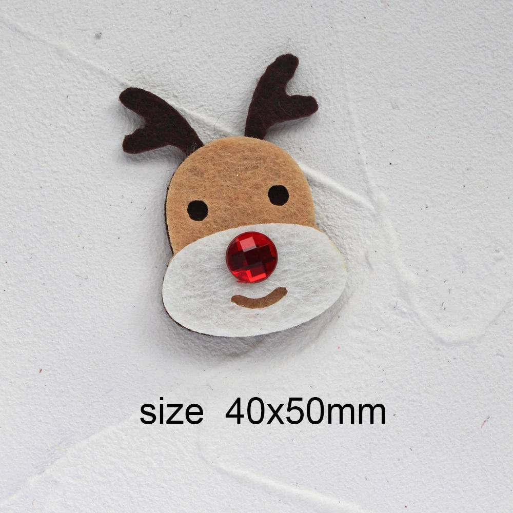 10pcs Glitter Padded Applique Reindeer with Red Nose  for DIY Christmas Hair Clips Bow Accessories Felts Supply Party Decor