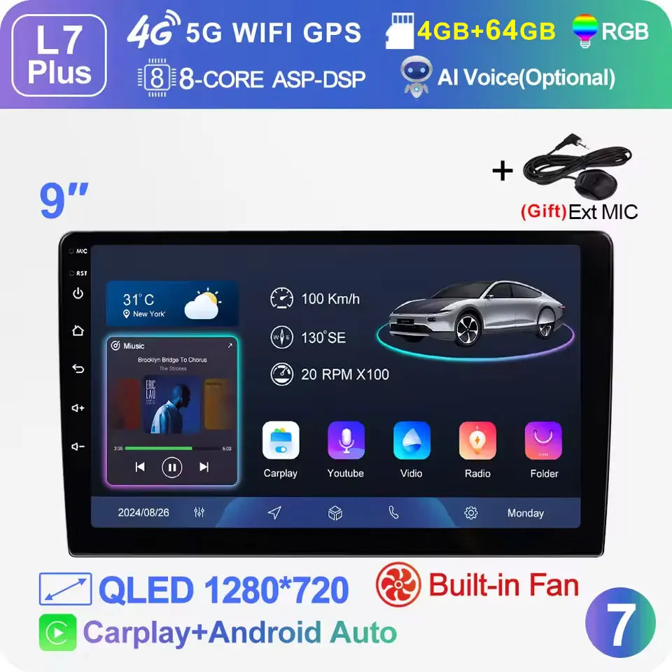 LEHX Universal 2-DIN Android Car Stereo (7"/9"/10") — Wireless CarPlay, Android Auto, GPS, 4G, WiFi