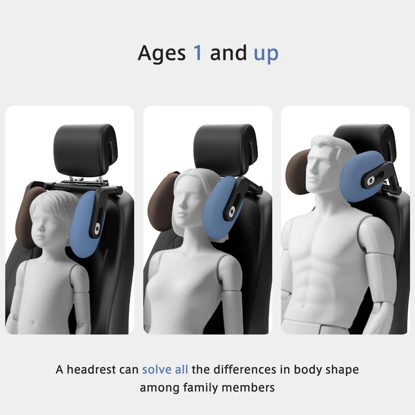 360° Adjustable Memory Foam Car Headrest Pillow Ice-silk Fabric Kids Adult Car Travel Head Neck Support Relieve Fatigue
