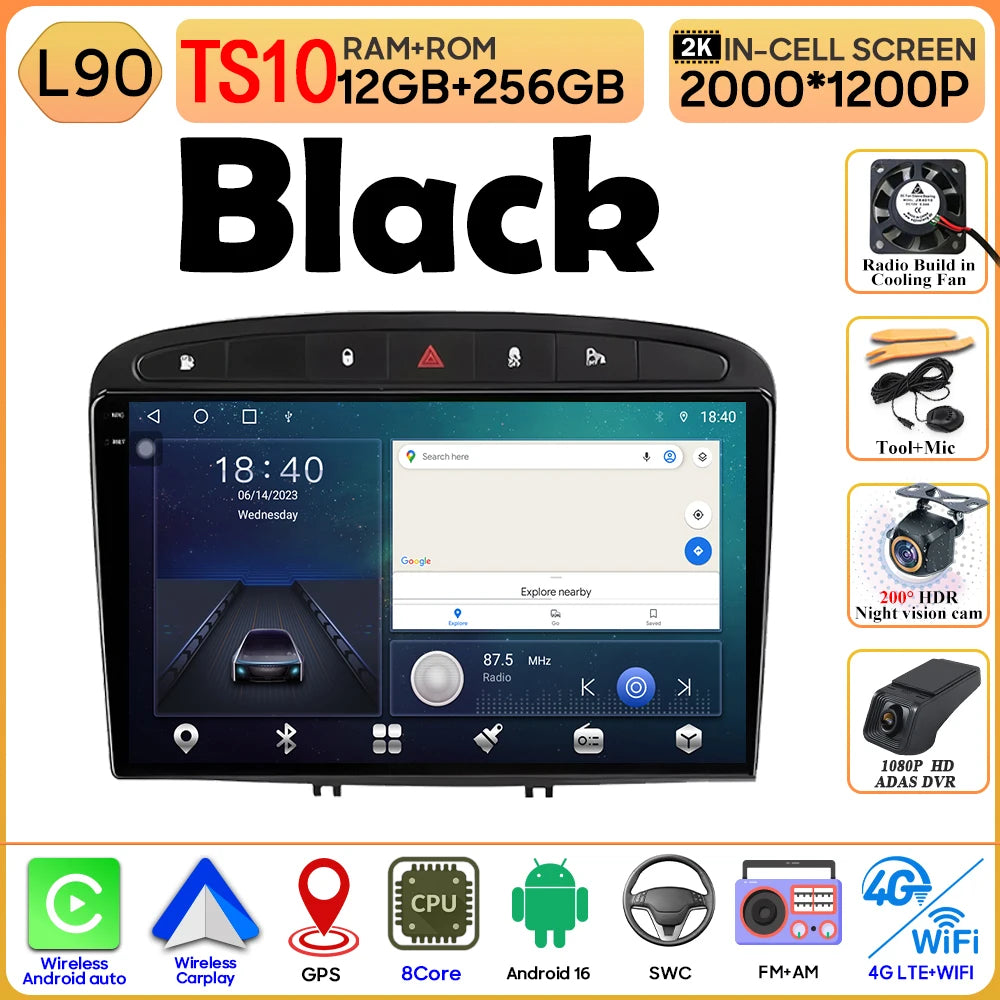 Android 16 Car Radio Player For Peugeot 408 1 2012 - 2020 For Peugeot 308 1 T7 2007 - 2015 Wireless Android Auto Touch Screen 4G