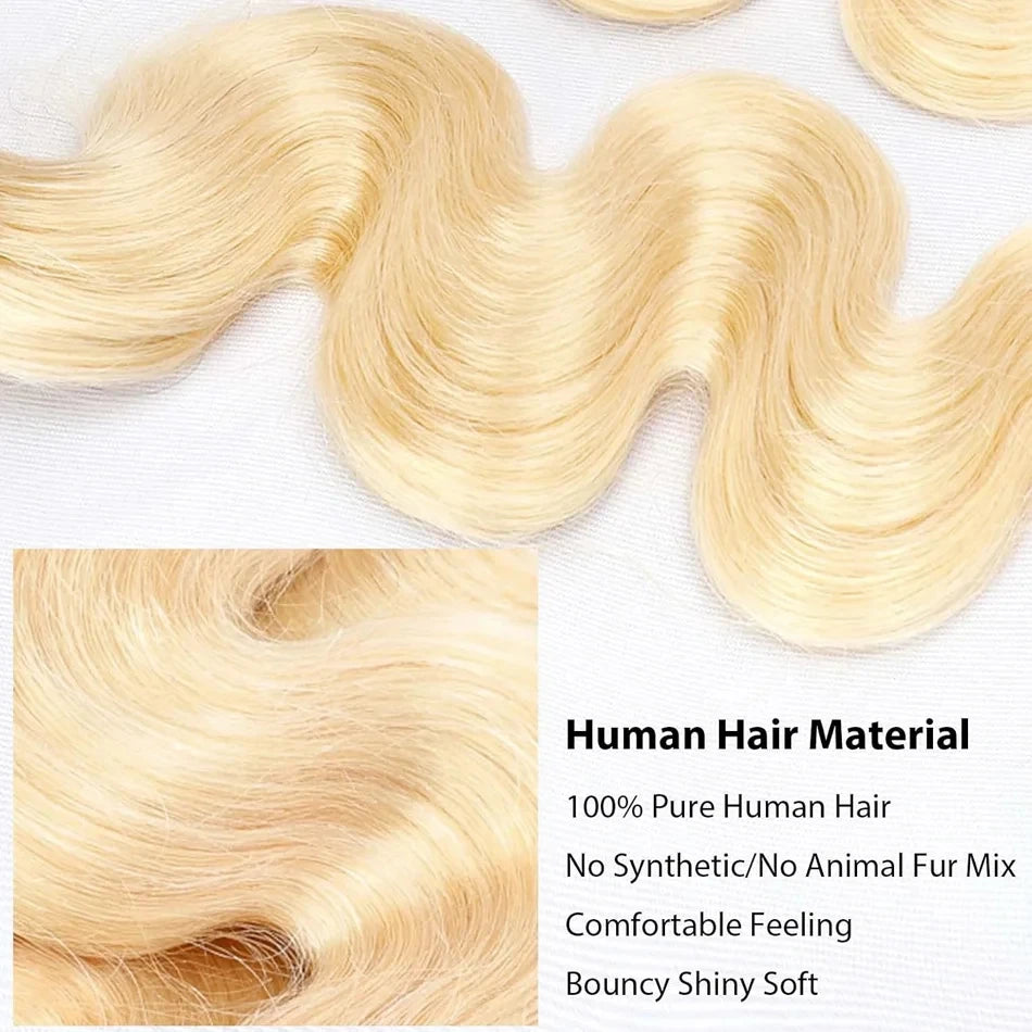 Colored Blonde 613 Human Hair Bundles 30 Inch Honey Blonde Body Wave Bundles 100% Unprocessed Raw Human Hair Extensions Bundles