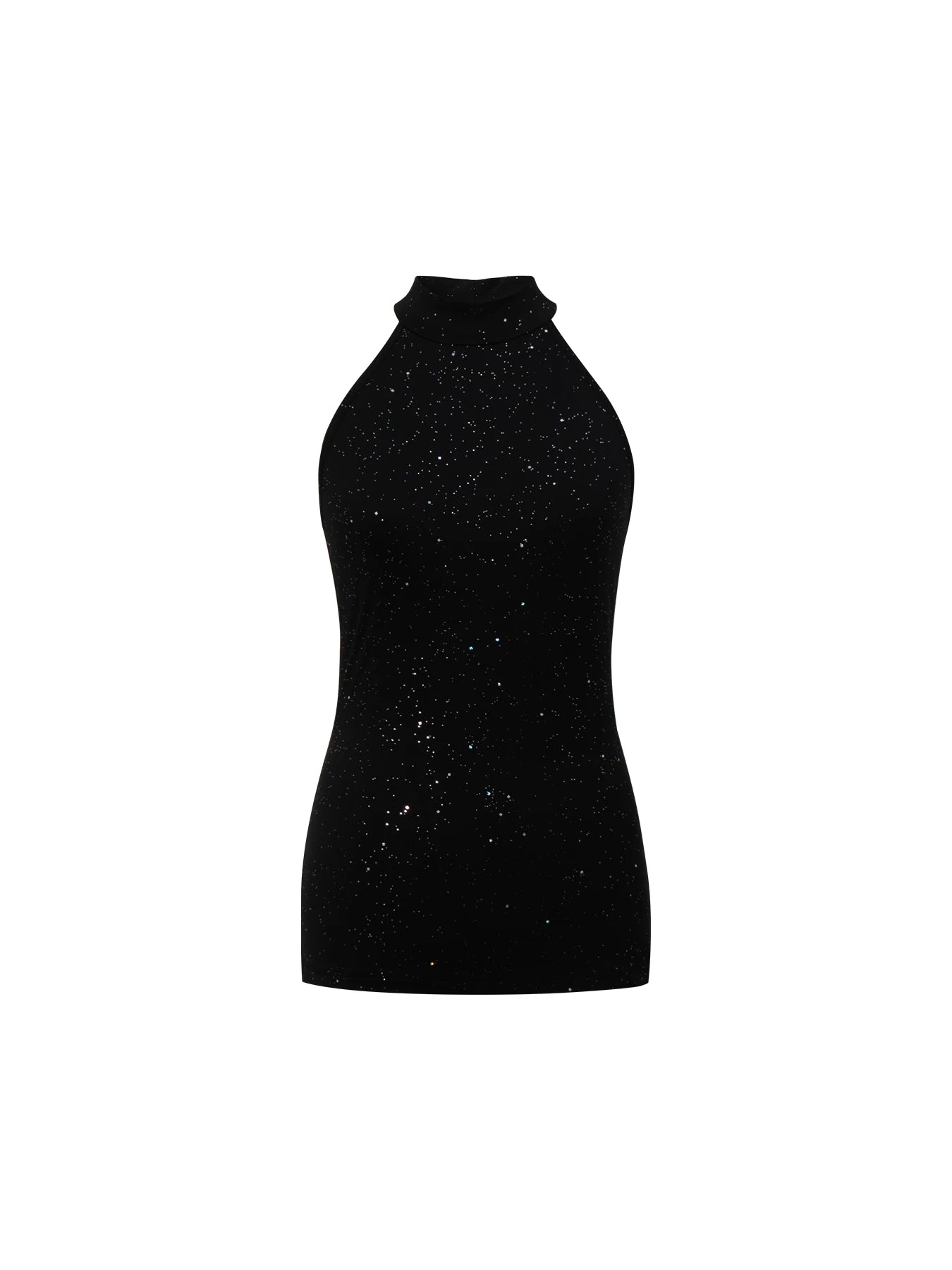 Women Sparkly Sleeveless Top Black Halter Vest Slim Fit Casual Top Spring Summer Fashion Trendy Sexy Tank Top Music Festival