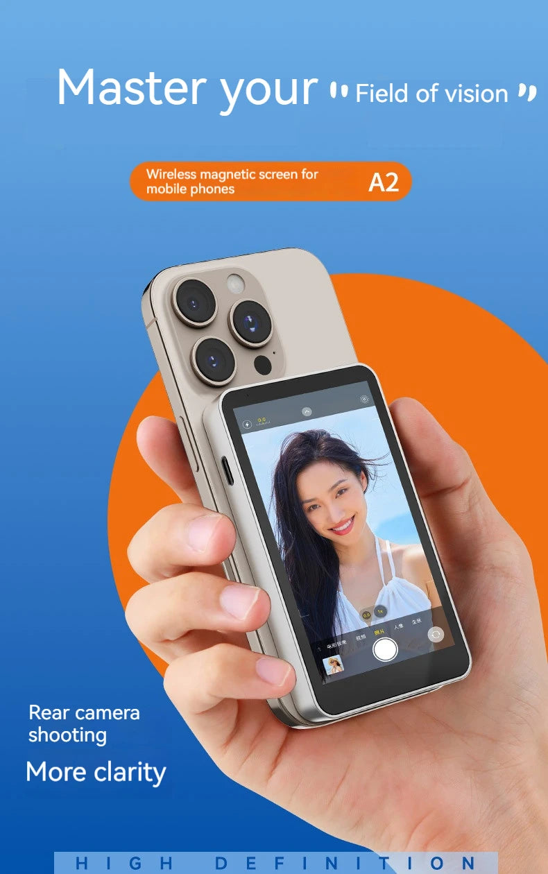 Magnetic Phone Selfie Monitor Screen,For IPhone And Android Smartphones Rear Camera For Real-time Selfie Video Streaming