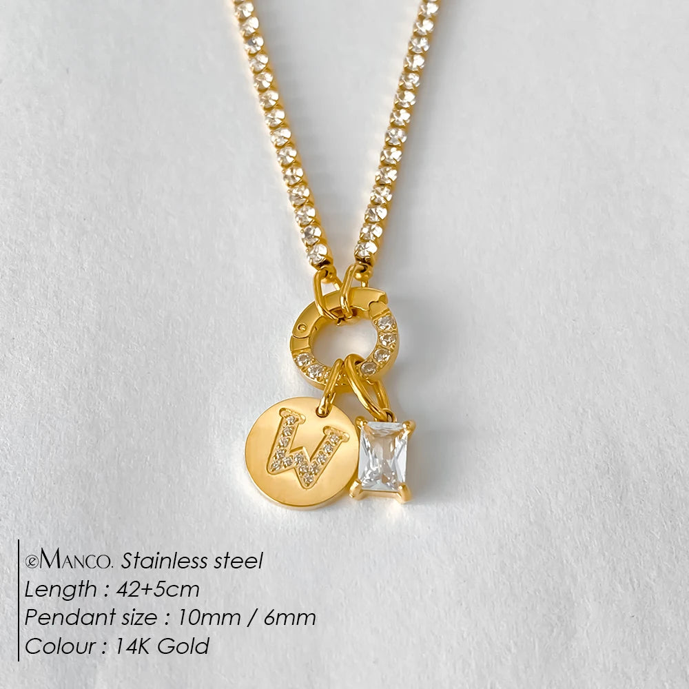 Gold-Plated Initial Letter Necklace – Zircon A-Z Pendant