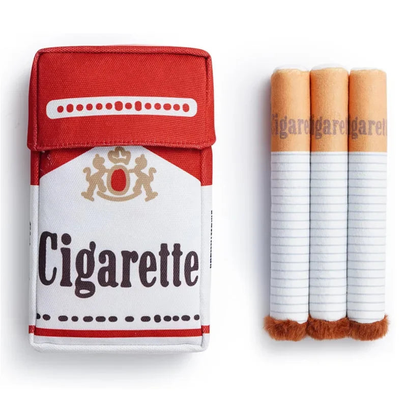 Funny Cigarette Pack Plush Dog Toy Set, Squeaky