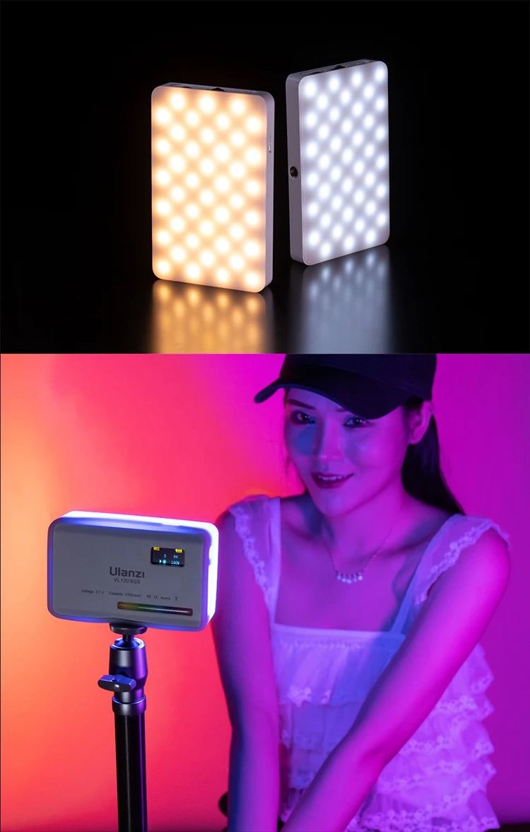 Ulanzi VL120 RGB Camera Phone Video Light Selfie Fill Light Portable 3100mAh Photography Lighting for Smartphone Vlog Tiktok