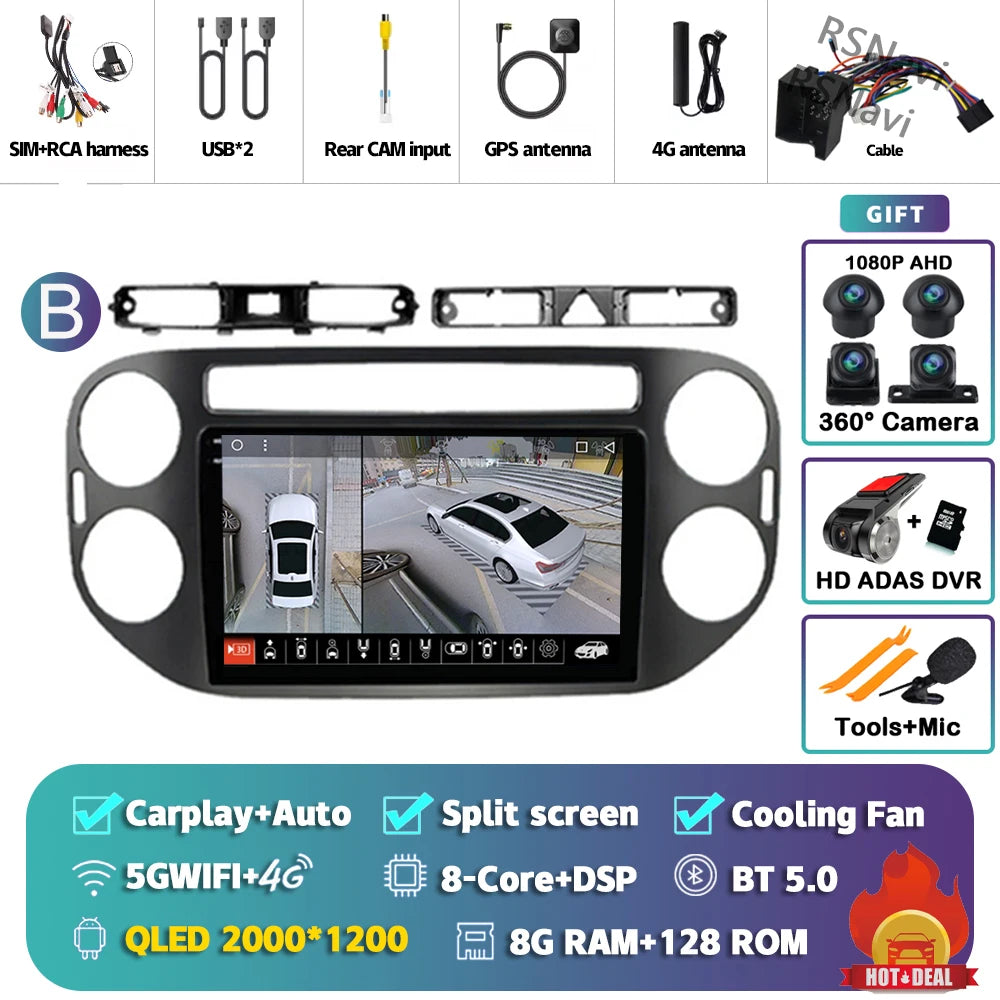 Car Stereo with Apple CarPlay & Android Auto, Compatible with VW Tiguan 1 NF (2006-2016)