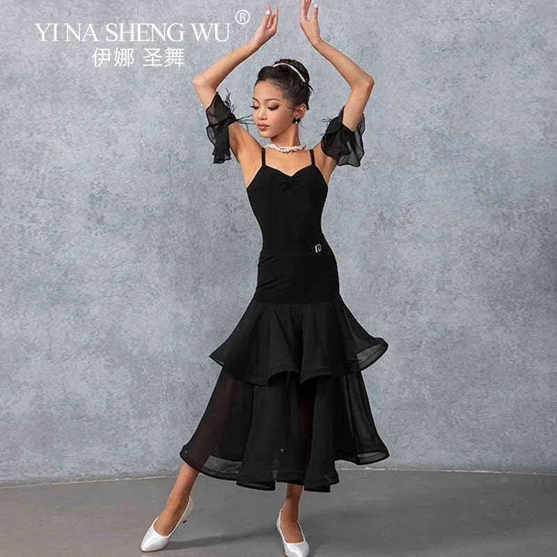 Girls double-layer chiffon ballroom dance dress