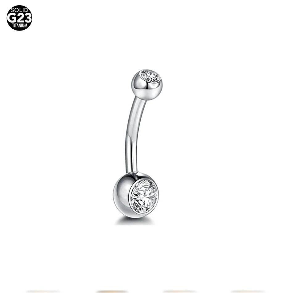 G23 Titanium Belly Button Ring — 14G Navel Bar with CZ Gem