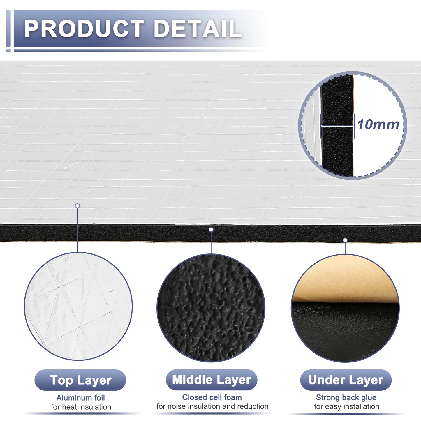 Uxcell Car Firewall Heat Sound Deadener Insulation Mat Aluminium Coating Cotton Self-adhesive Noise Insulation 5mm 10mm
