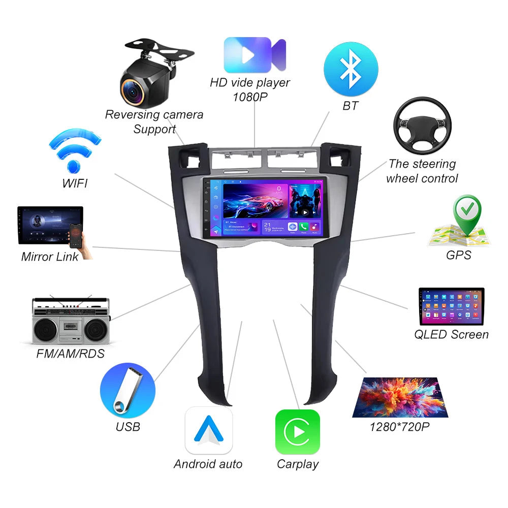 7" Android 16 Car Radio GPS Player For Toyota Yaris 2005 2006 2007 2008 2009 2010 2011 Stereo CarPlay Autoradio Video Bluetooth