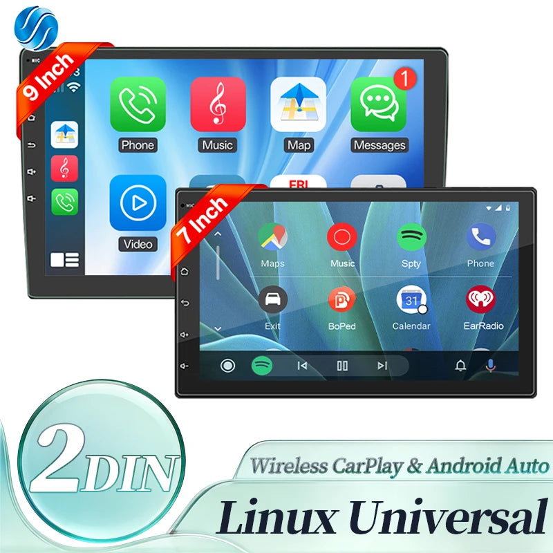 HIPPCRON Universal 2-DIN Car Stereo (7"/9") — Wireless CarPlay & Android Auto, Linux Touchscreen