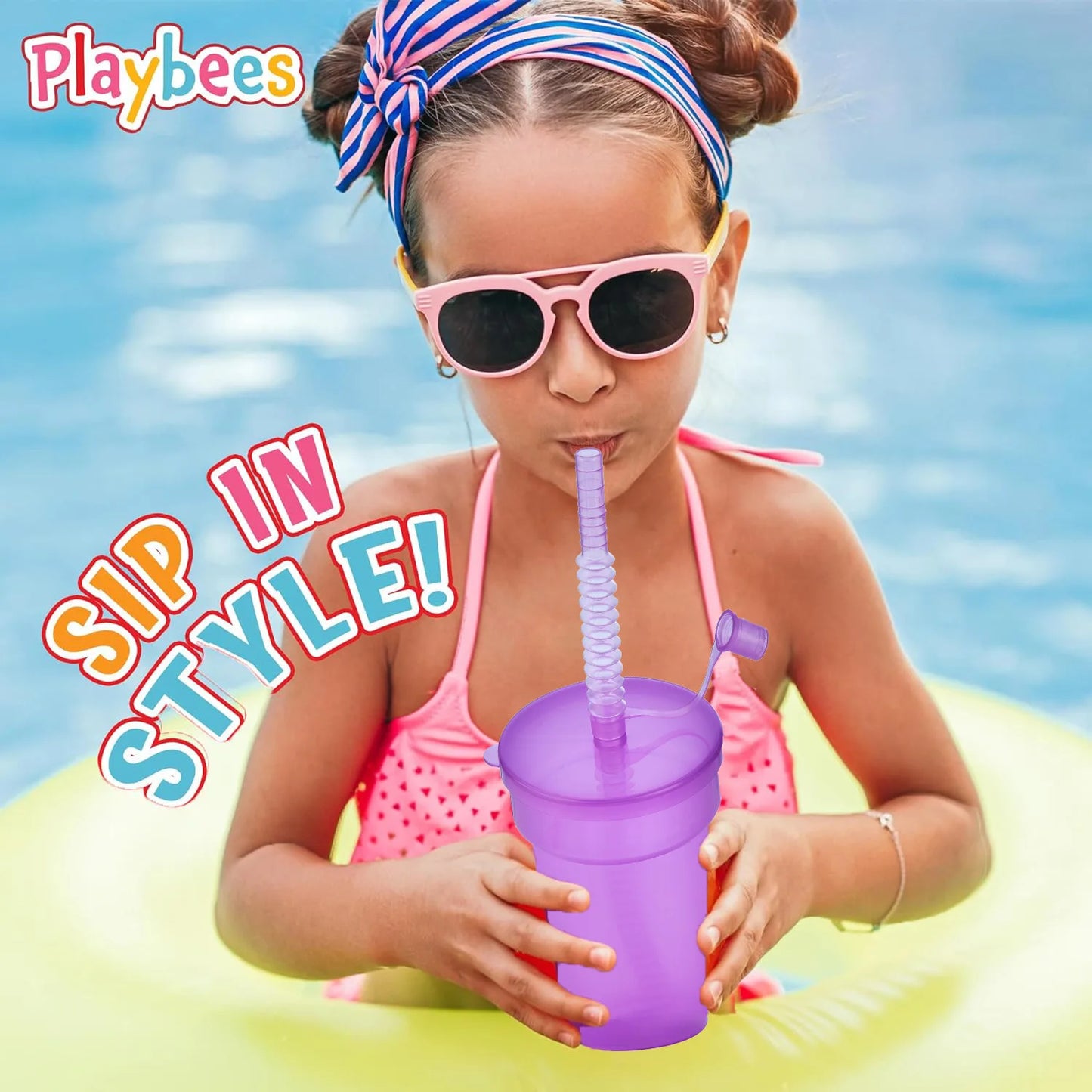1-30PCS Neon Sipper Cups - Colorful Spill-Proof Cups with Lids and Straws - Ideal for School Events, Themed Parties and Birthda
