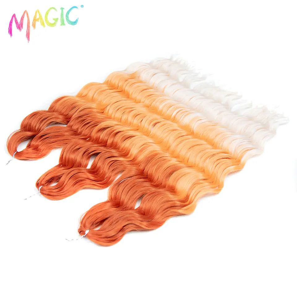 Anna Synthetic Hair 24 Inch Water Wave Braiding Hair Extensions Ombre Blonde Deep Wave Afro Curl Twist Crochet Hair for Women