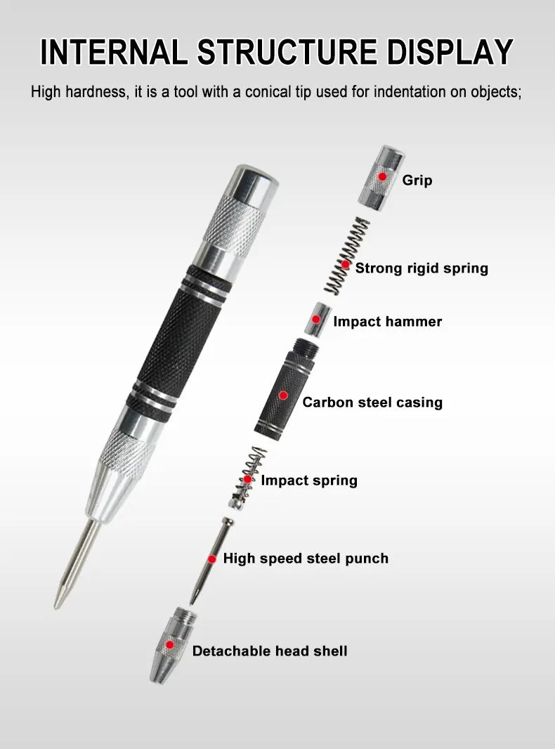 2pc Spring Type Automatic Center Punch Locator Glass Striker Window Breaker Punch Centering Punch Punch Tool