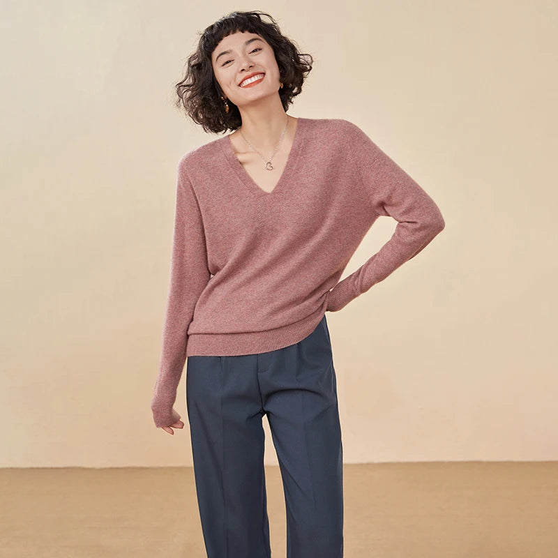 Women's Cashmere V-Neck Sweater, Knit Pullover