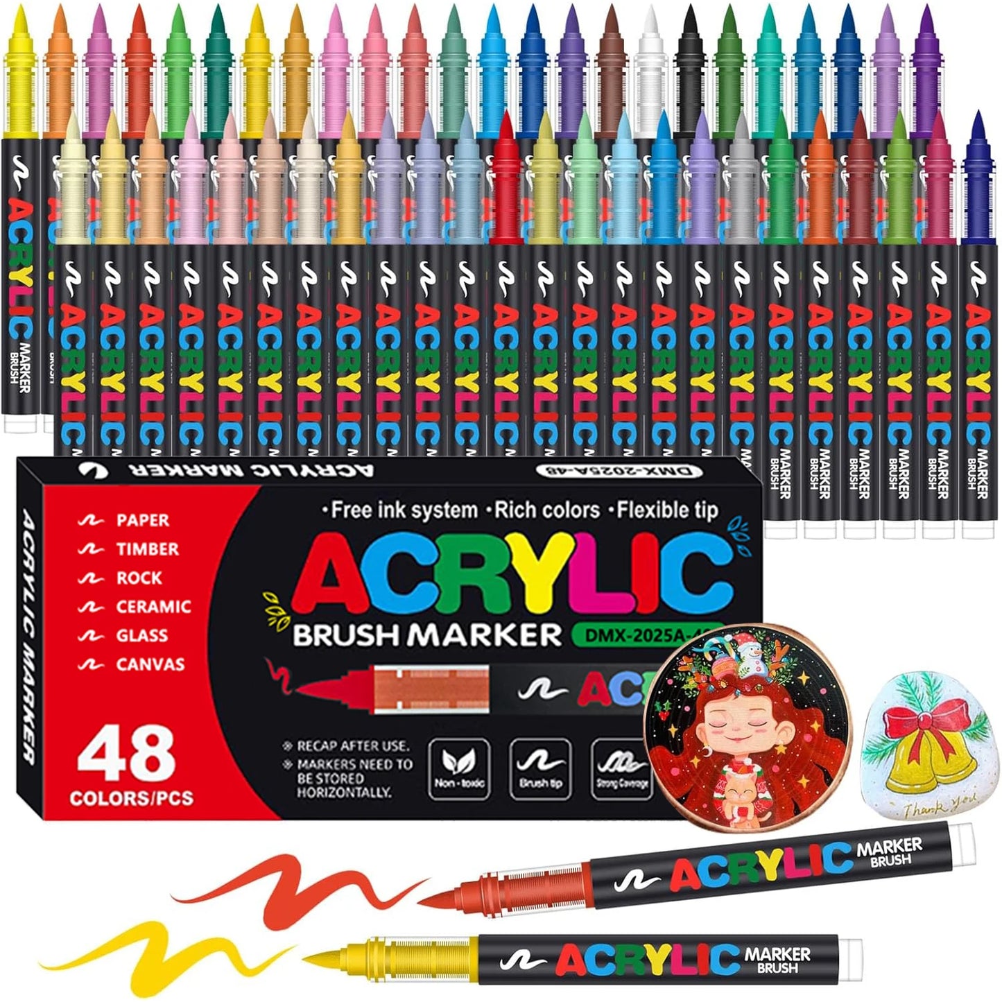 12-366 Colors Acrylic Painting Marker Waterproof Acrylic Brush Marker Professional Acrylic Marker Set DIY Coloring Art Supplies