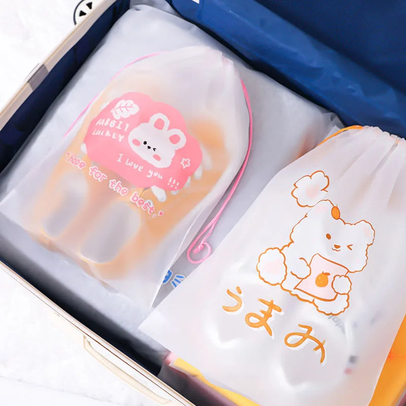 PE Dinosaur Bundle Pocket Plastic Drawstring Bag Frosted Shoes Travel Storage Bag Transparent Clothes Socks Shoes Plastic Bag