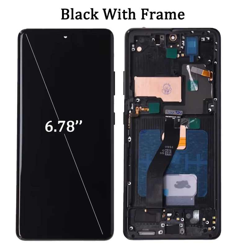 AMOLED S21 Ultra Screen Assembly for Samsung S21 Ultra 5G G998B G998B/DS Lcd Display Touch Screen Frame with Fingerprints