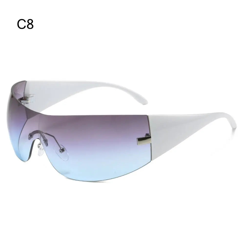 Trendy Y2K Sunglasses for Women  Men Rimless Wrap-Around Sunglasses Futuristic One Piece Shades Fashion Hip Hop Sun Glasses