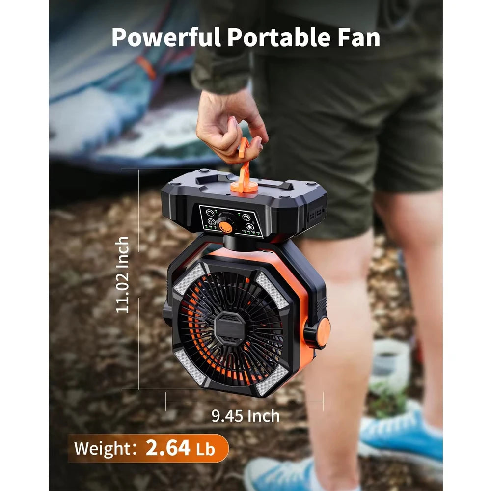 20000mAh Rechargeable Camping Fan – Portable Outdoor Fan with LED Light & Remote, 8 Speeds