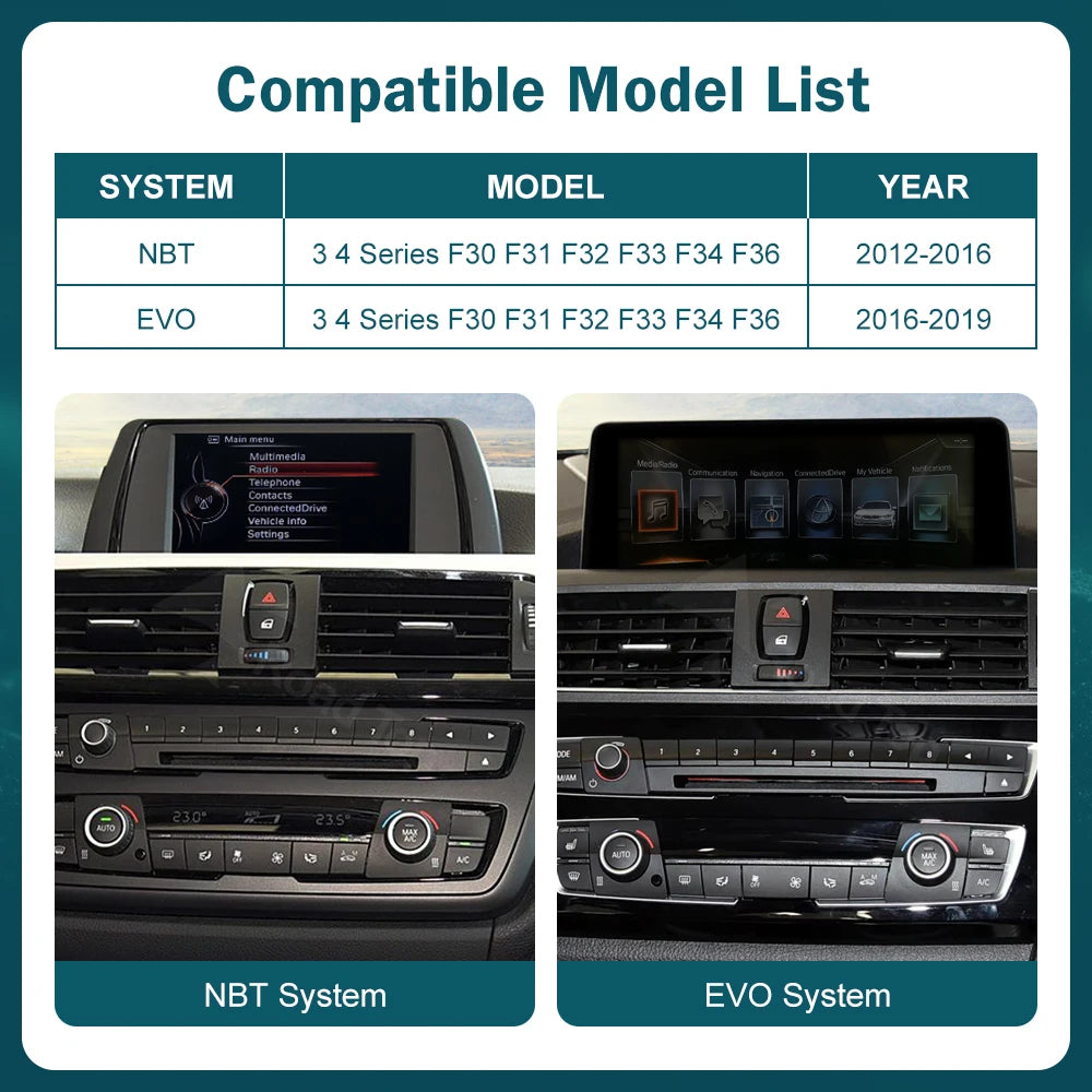 12.3" Wireless CarPlay & Android Auto Display Screen, Compatible with BMW 3 4 Series F30 F31 F32 F33 F34 F36