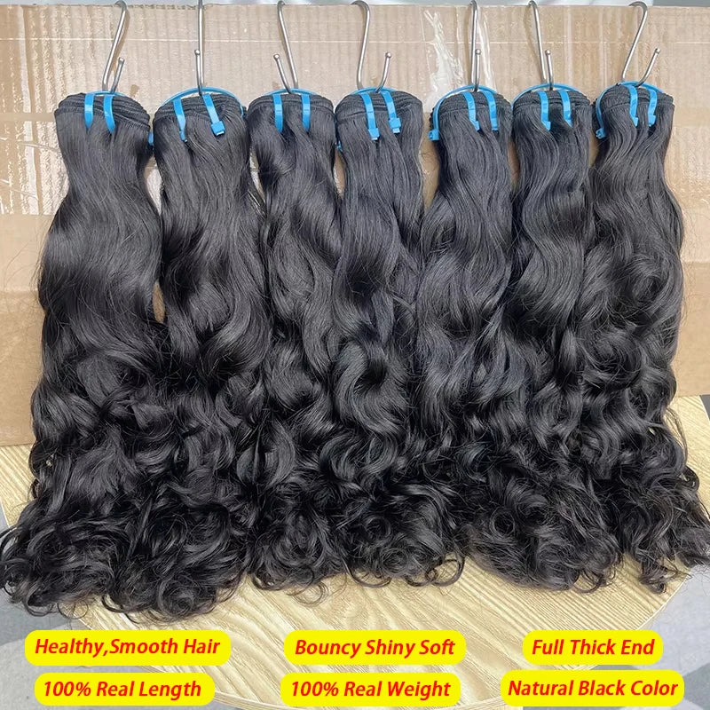 18A Water Wave Bundles 100% Human Hair Extensions Unprocessed Vietnamese Raw Hair Double Weft Natural Wave Hair Thick #1B Color