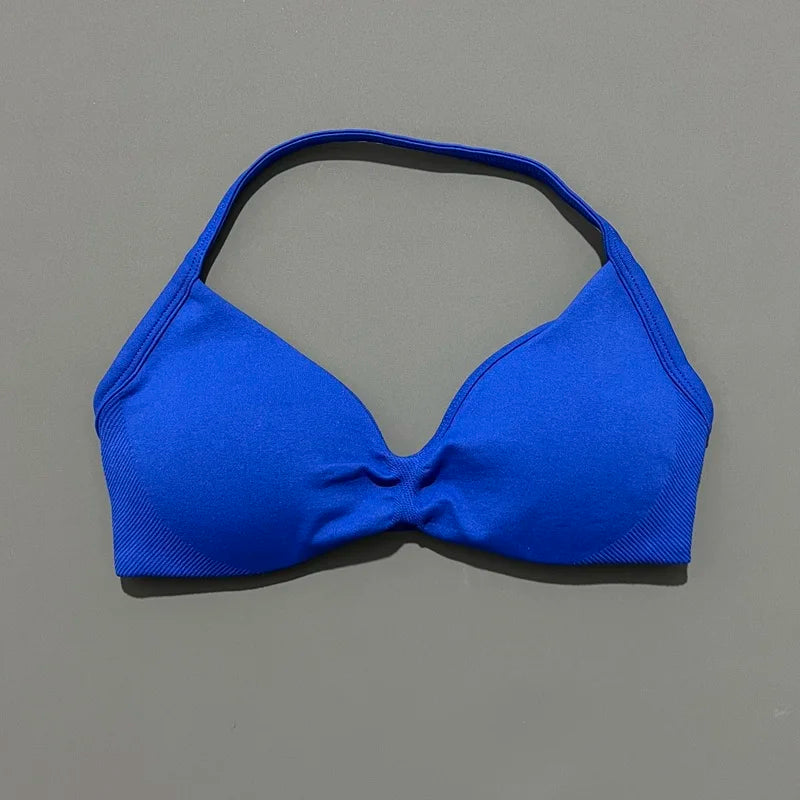 HISTELLO Df Solid Color Impact Strappy Bra Women Seamless Yoga Underwear Fitness Workout Halter Top Running Gym Sports Bra