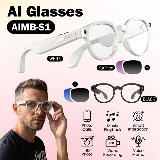 High appearance intelligent AI glasses, dual cameras, 2 million pixels, with three lenses, wireless smart glasses, hunting glasses, video glasses, AI shooting glasses, cycling glasses, sports camera, long battery life, high s