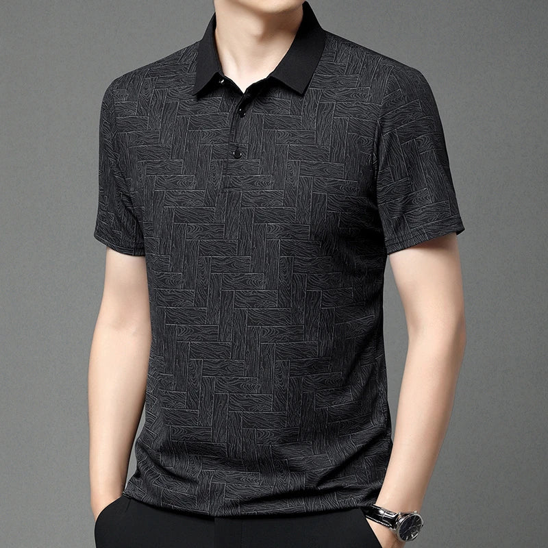 2026 Summer New Men's Business Print Short Sleeved POLO Shirt Comfortable and Cool Casual Fashion T-shirt