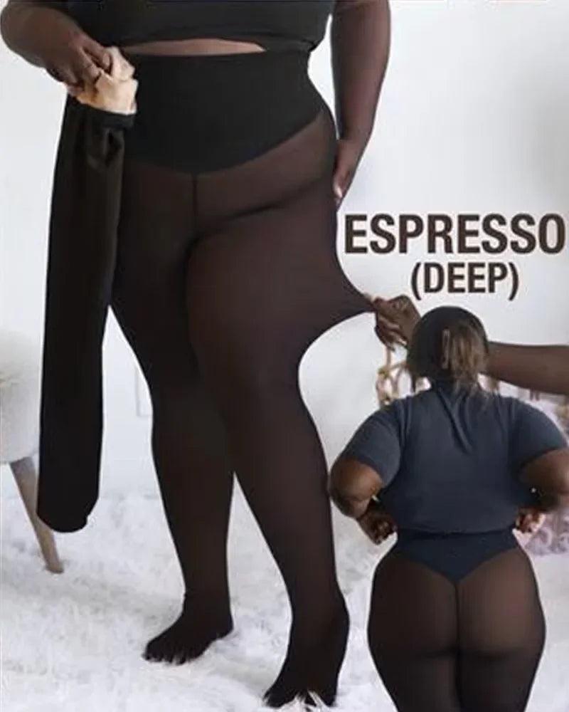 One-Seam Fleece Lined Tights - Sheer-Look Thermal Leggings, Plus Size - photo 9