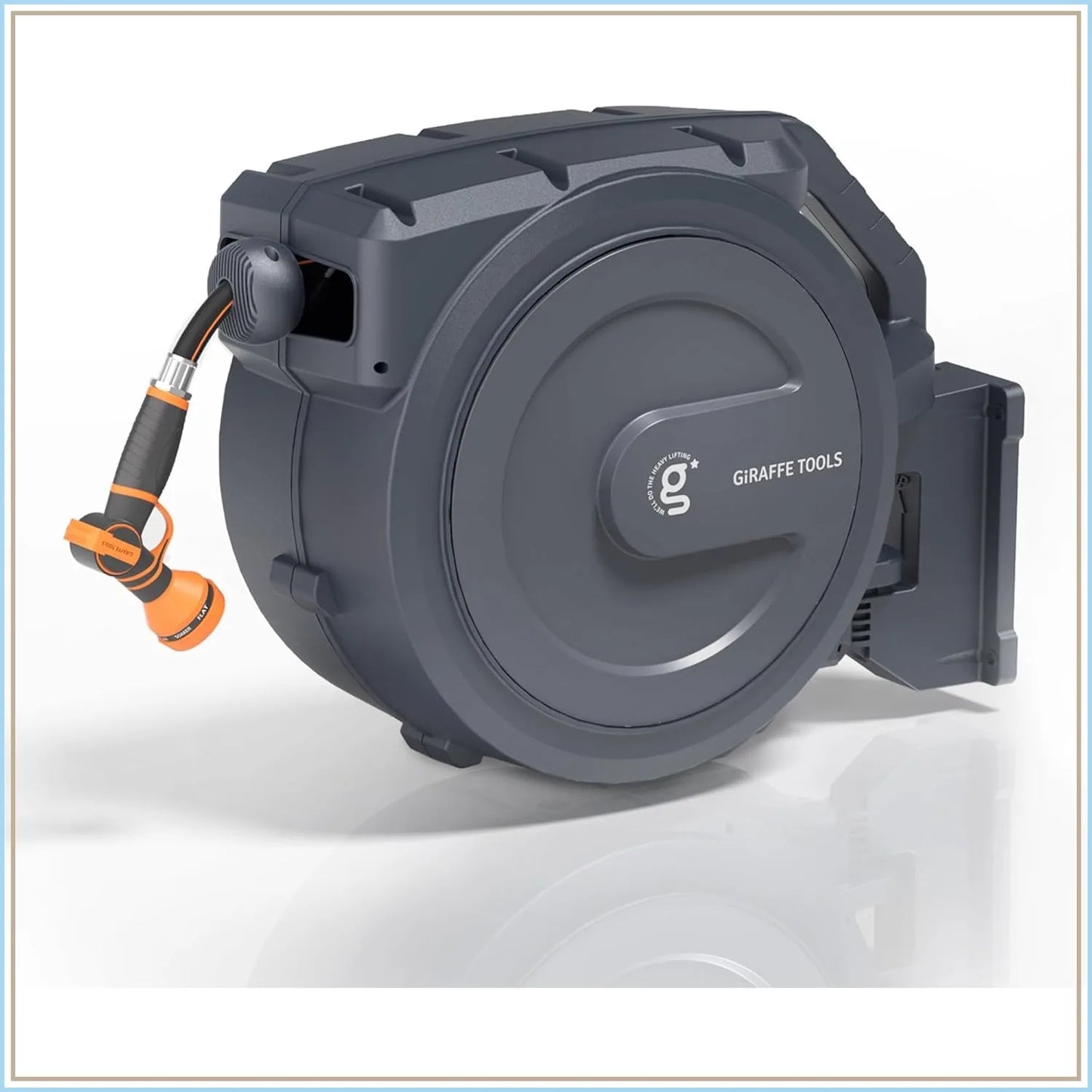 Retractable Garden Hose Reel, 5/8" x 62 ft, Wall Mounted, Lock at Any Length, 9-Function Nozzle