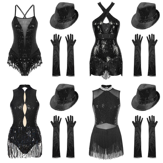 Women's sequin fringe Latin jazz tap dance set