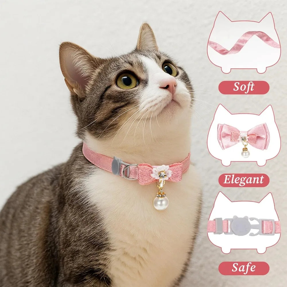 Adorable Cat Collar with Bow Cute Kitten Collars for Girl Cats Pink Cat Bows Accessories Breakaway Safety Cat Bowtie Collar
