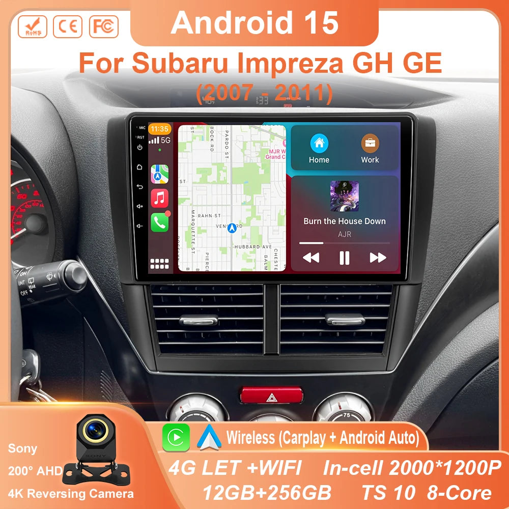 9" Android Car Stereo for Subaru Impreza GH/GE (2007–2011) — Wireless CarPlay, Android Auto, GPS, 4G, WiFi