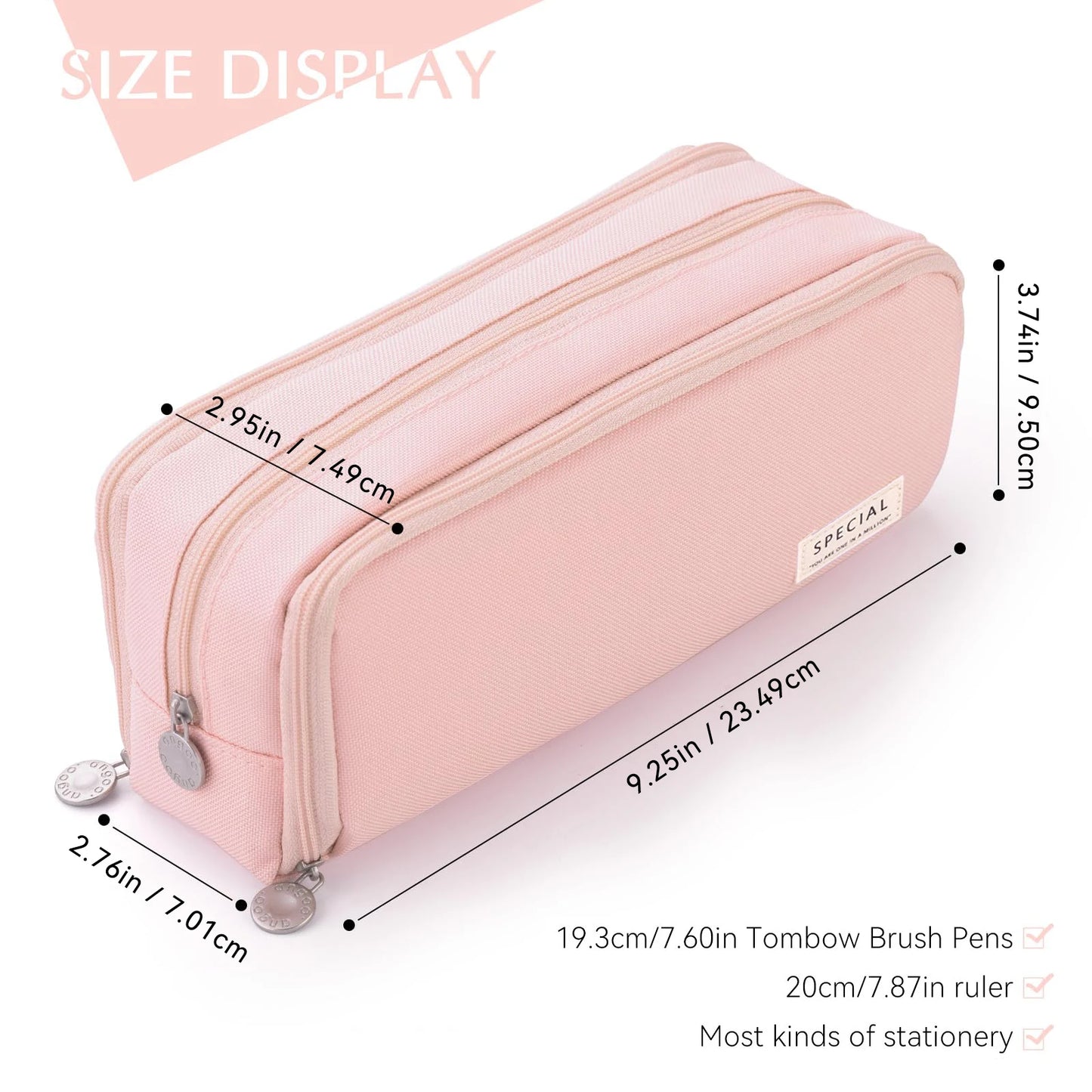 Large Capacity Pencil Case 3 Compartment Multifunctional Pen Bag for Girls Boy School Student Office Stationery Organizer