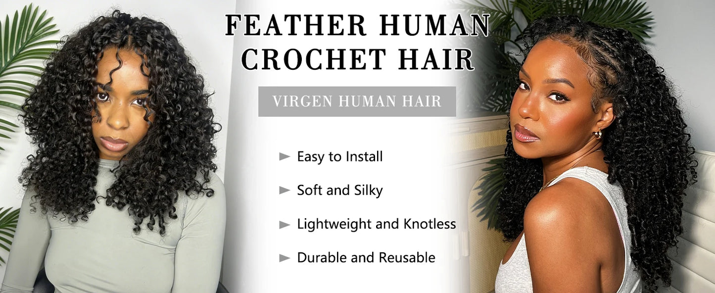 300g Burmese Kinky Curly Crochet Human Hair Knots Feather Crochet Hair Extensions Invisible Knotless Kinky Curly Braiding Hair